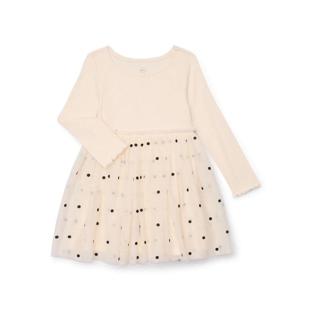 (CL) Wonder Nation Girls Fresh Ivory Polka Dot Tutu Dress 5T Long Sleeve Ribbed